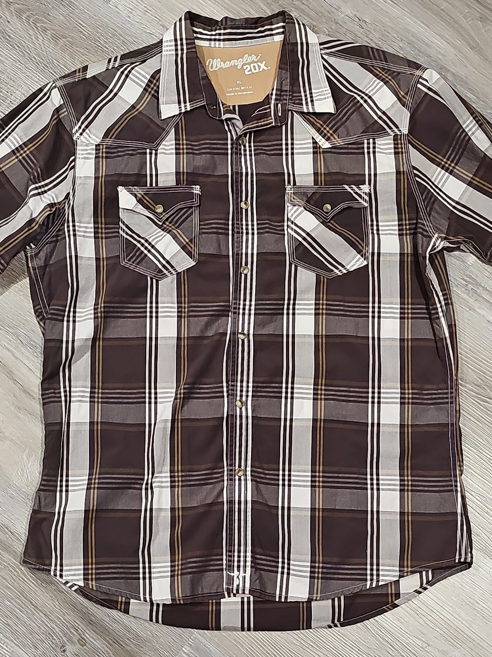 Wrangler Brown Plaid Button-Down Western Short Sleeve Shirt XL